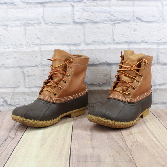 LL BEAN 8" Unlined Brown Leather Duck Bean Boots Size 8 Wide - Picture 2 of 10